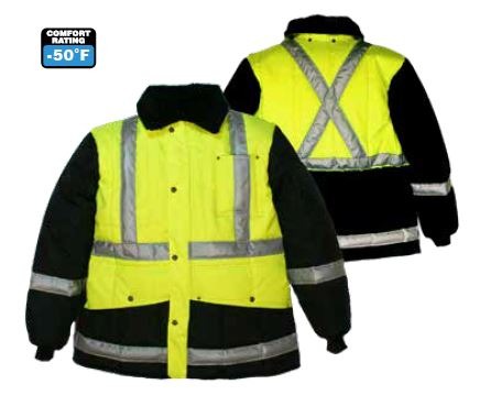 High Vis Freezer Jacket With Black Sleeves And Bottom