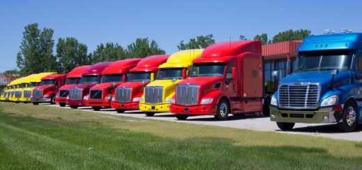 Line of colorful semi-trailer cabs.