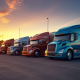 Truck Fleet Lineup in Parked During Sunset