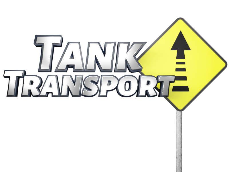 Tank Transport with yellow road sign with arrow going up