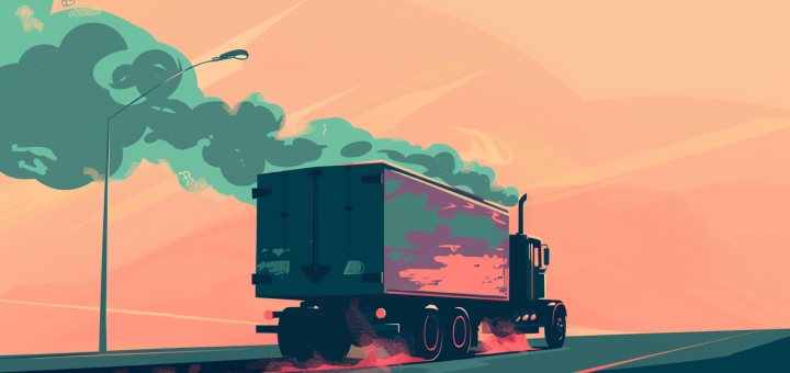 Truck emissions coming from truck on road in artistic render