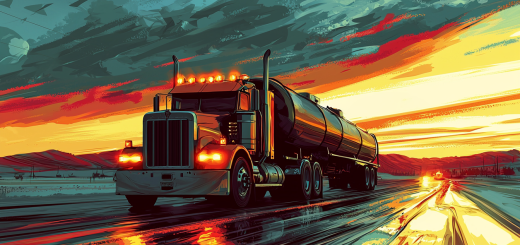 Artistic render of a Rig and tanker transporting on road