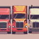 Render of a 3 trucks in line facing forward