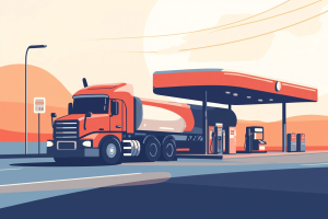 Diesel Fuel Cost Management: Objective Analysis and 7 Powerful Insights 2 Stylized red tanker truck fueling at a bright station in a desert-like setting.