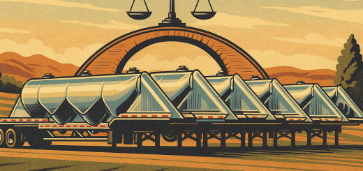 Pneumatic tank trailers with a scale and bridge in background