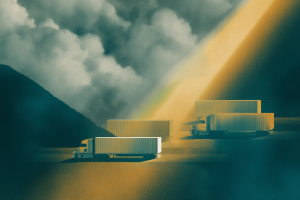 Great Freight Recession 2025 – Grim Unprecedented Downturn Continues (3-Year Slump in Trucking) 3 Ray of sunshine cast on trucks and trailers on a hilly background with clouds