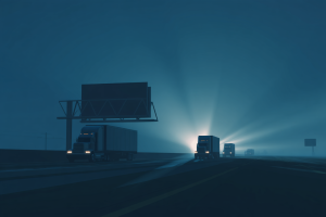Great Freight Recession 2025 – Grim Unprecedented Downturn Continues (3-Year Slump in Trucking) 8 Light cast behind trucks driving on freeway