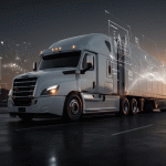 Truck semi and trailer with various telematics surrounding it