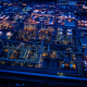 Aerial shot of a refinery at night