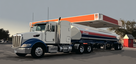 Fuel semi tanker making delivery at gas station