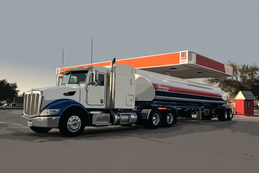 Fuel semi tanker making delivery at gas station