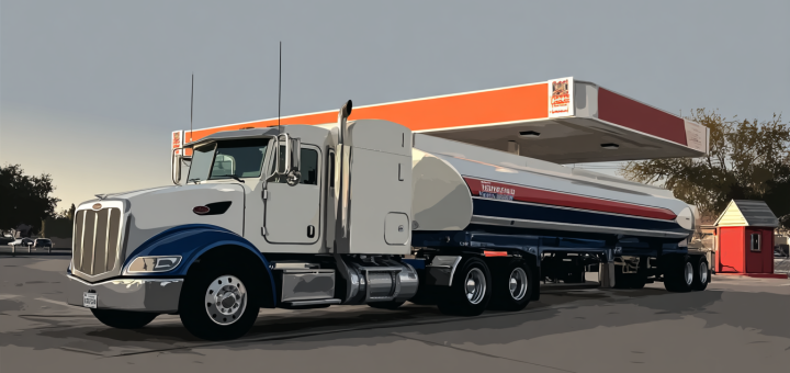Fuel semi tanker making delivery at gas station