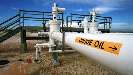 Strategic Petroleum Reserve crude oil pipeline with yellow crude oil label at a U.S. Department of Energy facility