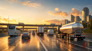 Golden Hour Tank Fleet Enforcement Traffic Scene