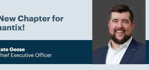 Quantix CEO transition graphic showing incoming chief executive Nate Gesse beside the words “A New Chapter for Quantix.”