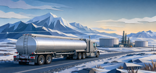 Arctic diesel waiver illustrated by a fuel tanker traveling toward a remote Alaska fuel terminal