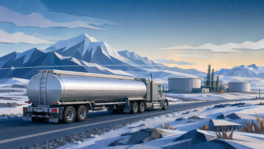 Arctic diesel waiver illustrated by a fuel tanker traveling toward a remote Alaska fuel terminal