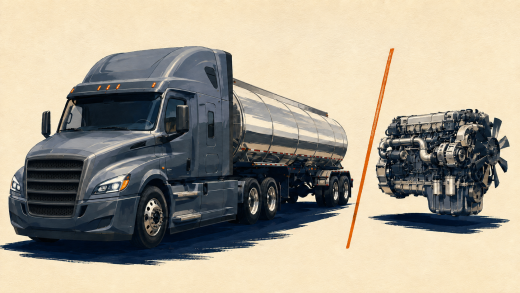 Illustration of a tanker truck and standalone heavy-duty diesel engine separated by an orange line.
Media title: NHTSA Complete-Vehicle and Standalone-Engine Authority